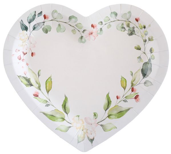 ASSIETTE FORME COEUR BLANCHE LISERE VEGETAL 20x22.5CM (x10)