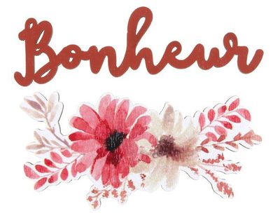 CONFETTIS BOIS "BONHEUR" ET FLORAL 2x6CM (x10)