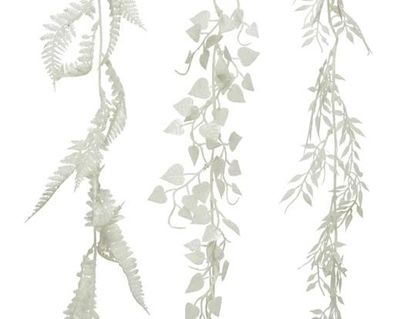 GUIRLANDE DE FEUILLAGE PAILLETTES BLANCHES 1.80M 3 MODELES ASSORTIS