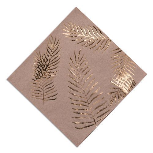 SERVIETTE KRAFT FEUILLES DE PALMIER DOREES 33CM (x16)