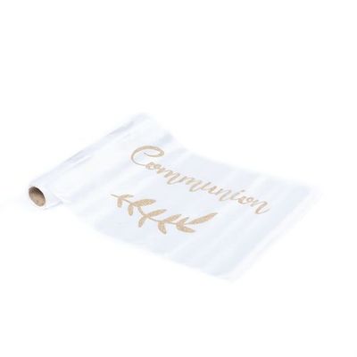 CHEMIN DE TABLE SATIN COMMUNION PAILLETTES CHAMPAGNE 28CMx5M