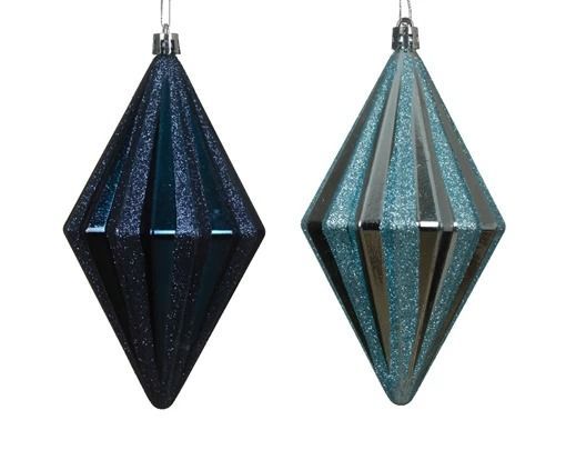 SUSPENSION LOSANGE PAILLETTES 2 NUANCES DE BLEU 7.8x14.3CM