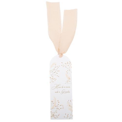 MARQUE PAGE "MERCI DE M'AVOIR AIDE A GRANDIR" BLANC ET OR 15x5CM + RUBAN