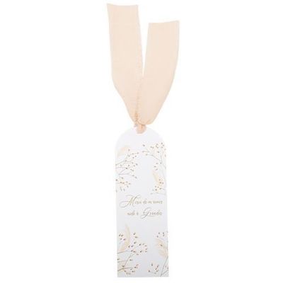 MARQUE PAGE "MERCI DE M'AVOIR AIDE A GRANDIR" BLANC ET OR 15x5CM + RUBAN