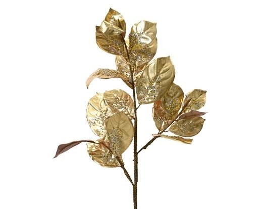 BRANCHE DE FEUILLAGE OR ET PAILLETTES OR 92CM