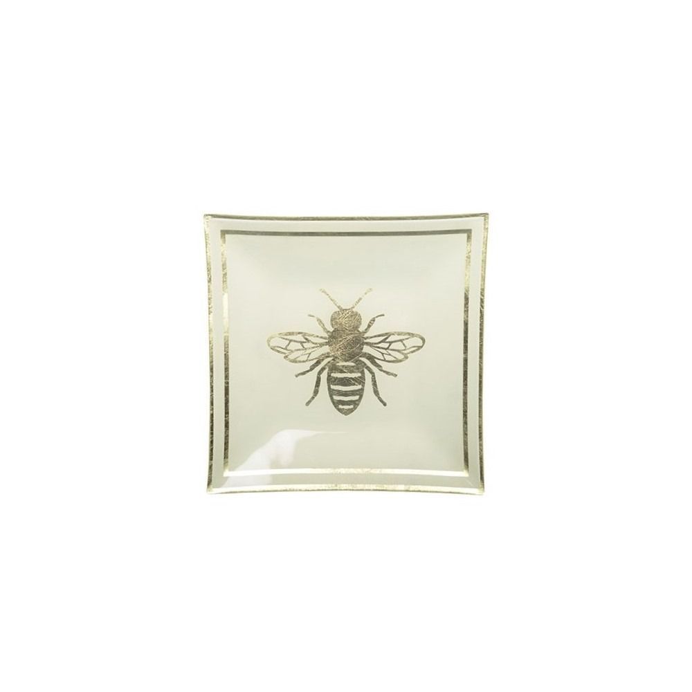 PLATEAU ABEILLE VERRE DORE 26.5x26.5CM