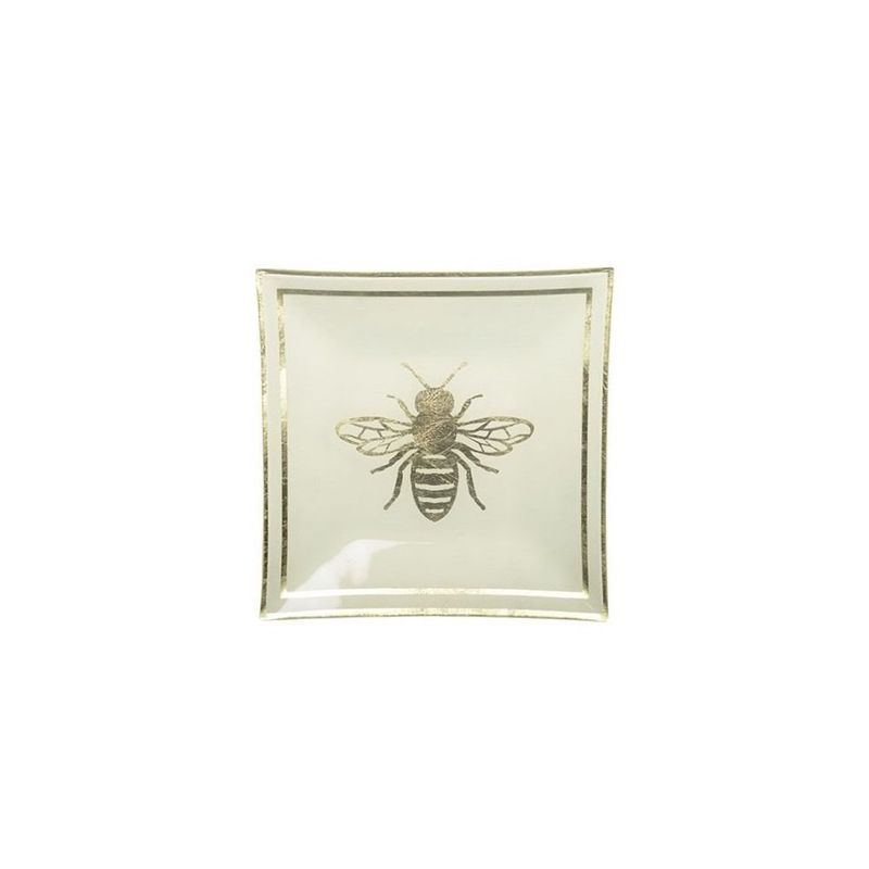 PLATEAU ABEILLE VERRE DORE 26.5x26.5CM
