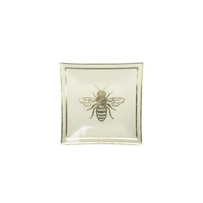 PLATEAU ABEILLE VERRE DORE 26.5x26.5CM