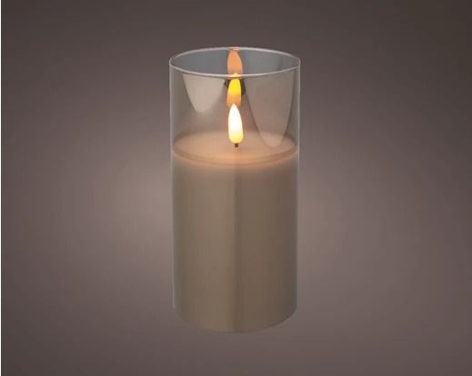 BOUGIE LED GRISE DANS VERRE 7.5x15CM