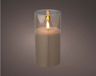 BOUGIE LED GRISE DANS VERRE 7.5x15CM