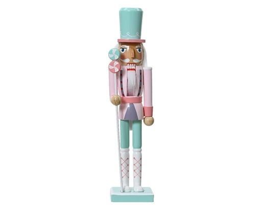 CASSE NOISETTE BOIS DE PIN ROSE ET TURQUOISE 38CM