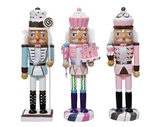 CASSE NOISETTE BOIS DE PIN ROSE ET TURQUOISE 3 MODELES ASSORTIS 25CM