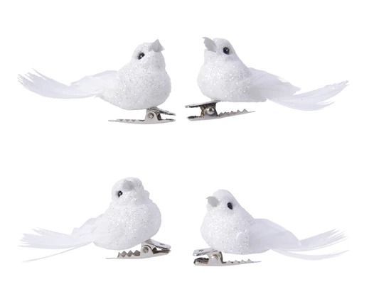 OISEAU SUR CLIP BLANC PAILLETTES 5CM (x4)