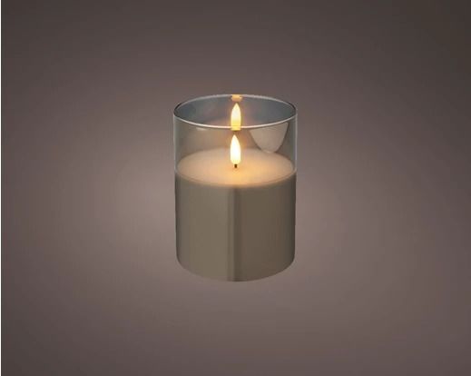 BOUGIE LED GRISE DANS VERRE 10x12.5CM