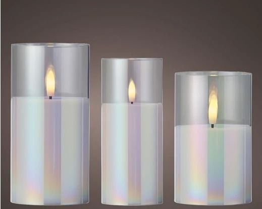 BOUGIE LED IRISE SOUS VERRE 7.5x12.5 A 17.5CM (x3)