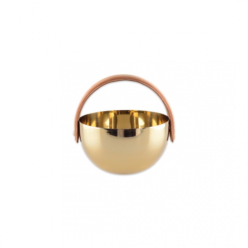 COUPELLE DEMI CERCLE METAL DORE ANSE SIMILI CUIR 15x8CM