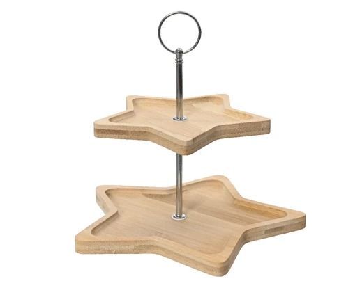 PRESENTOIR A CUPCAKE 2 NIVEAUX FORME ETOILE BOIS ET METAL 25x23.5CM
