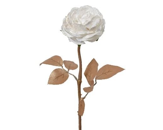 ROSE BLANCHE PAILLETTES OR SUR TIGE CUIVRE 57CM