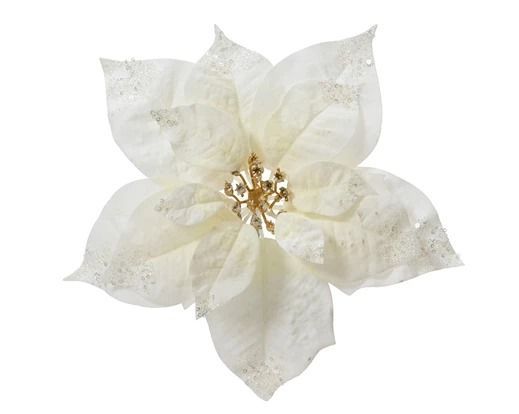 POINSETTIA SUR CLIP BLANCHE 25CM