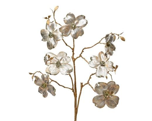 FLEURS CREME SUR BRANCHE DOREE 90CM