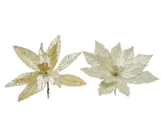 FLEUR SUR CLIP IVOIRE ET OR 28CM