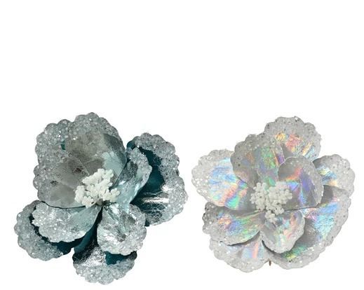 FLEUR SUR CLIP ETINCELLANTE 2 COULEURS ASSORTIS 24CM