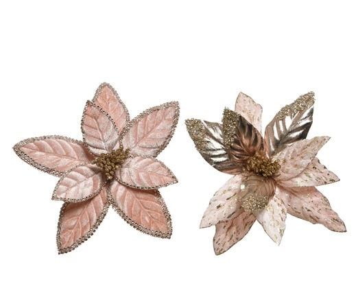 POINSETTIA SUR CLIP ROSE TENDRE 2 MODELES ASSORTIS 29CM