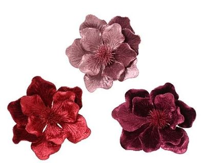 MAGNOLIA VELOURS SUR CLIP 3 COULEURS ASSORTIS 26CM