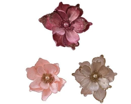 MAGNOLIA SUR CLIP BORD PAILLETTES 3 COULEURS ASSORTIS 22CM