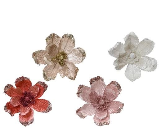 MAGNOLIA VELOURS SUR CLIP 4 COULEURS ASSORTIS 20CM