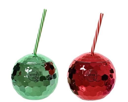 GOURDE FACON BOULE DE NOEL + PAILLE 2 COULEURS ASSORTIS 10.5CM