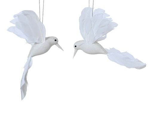 SUSPENSION COLIBRI PAILLETTES BLANCHES 8x13CM (x2)
