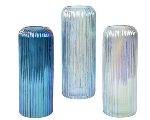 VASE VERRE BRILLANT CISELE 3 COULEURS ASSORTIS 9.8x24.5CM
