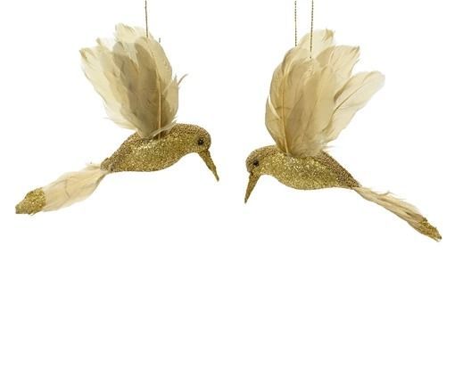 SUSPENSION COLIBRI PAILLETTES OR 8x13CM (x2)