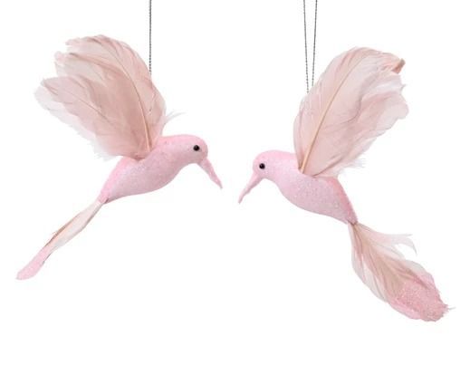 SUSPENSION COLIBRI PAILLETTES ROSE 8x13CM (x2)
