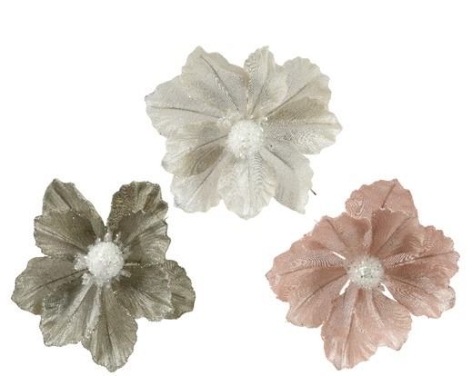 FLEURS SUR CLIP PAILLETTES 3 COULEURS ASSORTIS 13CM