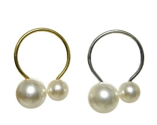 ROND DE SERVIETTES FER 2 PERLES BLANCHES (x4)