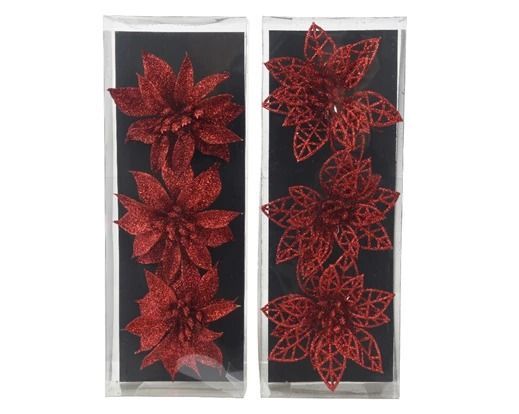 POINSETTIA SUR CLIP ROUGE 2 MODELES ASSORTIS (x3)