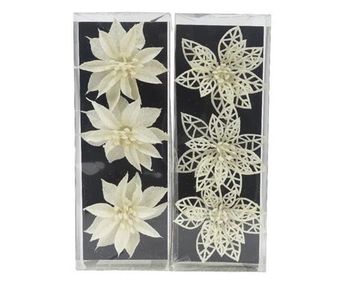 POINSETTIA SUR CLIP BLANC 2 MODELES ASSORTIS (x3)