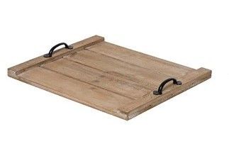 PLATEAU BOIS DE SAPIN AVEC POIGNETS METAL GM 33x37CM