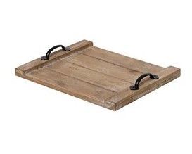 PLATEAU BOIS DE SAPIN AVEC POIGNETS METAL PM 26x30CM