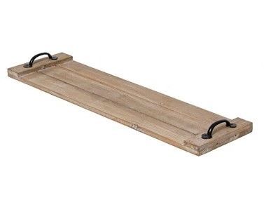PLATEAU BOIS DE SAPIN AVEC POIGNETS METAL GM 58x17CM