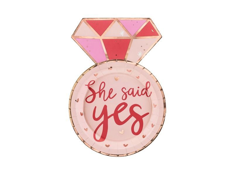 ASSIETTE FORME BAGUE "SHE SAID YES" ROSE ET ROSE GOLD 18x25.5CM (x6)