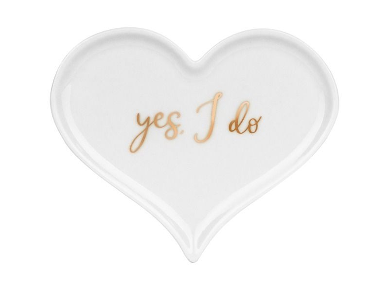PRESENTOIRE A ALLIANCE FORME COEUR PORCELAINE "YES I DO" OR 13x11CM