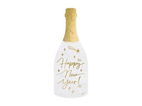 SERVIETTE FORME BT CHAMPAGNE HAPPY NEW YEAR BLANC ET OR 14.5x12CM (x20)