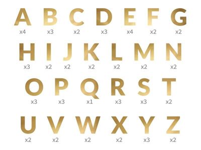 ASSORTIMENT DE 63 LETTRES DOREES 14CM POUR GUIRLANDE 8M