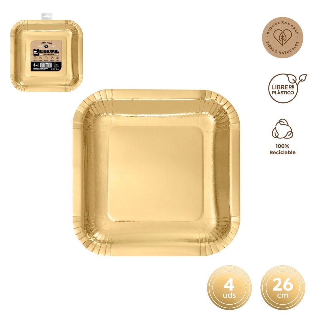 ASSIETTE CARREE DOREE 26CM (x4)