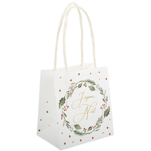 SAC A GOODIES BLANC JOYEUX NOEL ET COURONNE VERT ROUGE ET OR 10x11 (x6)