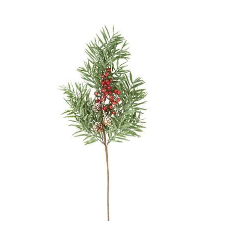 BRANCHE DE LARIX POMMES DE PIN ET BAIES ROUGES PAILLETTES 60CM