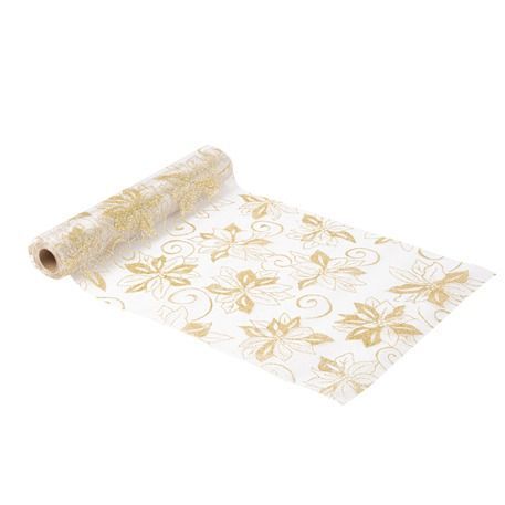 CHEMIN DE TABLE ORGANZA POINSETTIAS PAILLETTES OR 28CMx3M